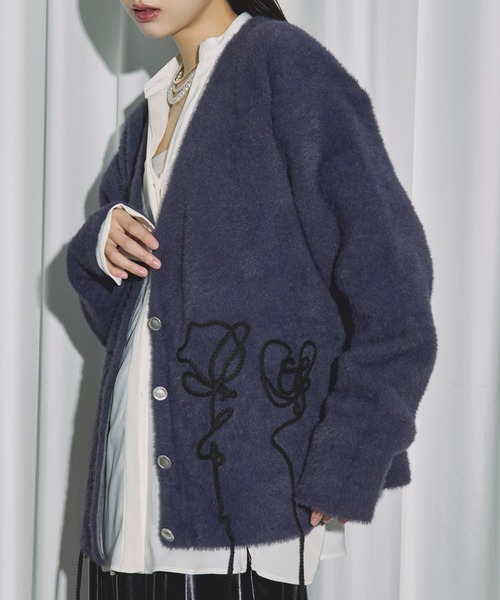 flower rope knit ロープ刺繍シャギーニットカーディガン
