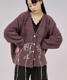 flower rope knit ロープ刺繍シャギーニットカーディガン