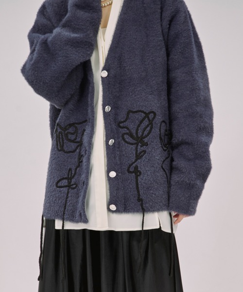 flower rope knit ロープ刺繍シャギーニットカーディガン