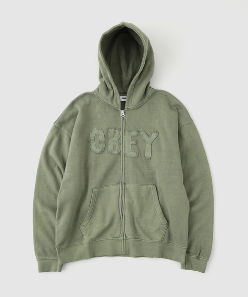 OBEY（オベイ）の「OBEY / オベイ HYBRID FADED ZIP HOOD（パーカー・メンズ・ブラック/グリーン・LARGE/MEDIUM）」の2枚目の写真