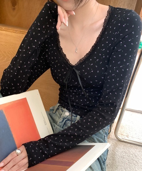 Vipoa(ヴィポア)の「カップ付き Lace ribbon tops(Tシャツ/カットソー・レディース・ホワイト/ピンク系その他/ホワイト系その他/ブラック系その他/ブラック/グレー・FREE)」の9枚目の写真