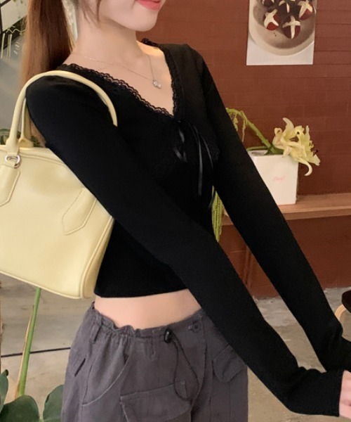 Vipoa(ヴィポア)の「カップ付き Lace ribbon tops(Tシャツ/カットソー・レディース・ホワイト/ピンク系その他/ホワイト系その他/ブラック系その他/ブラック/グレー・FREE)」の16枚目の写真
