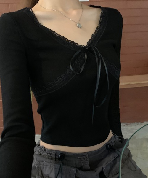 Vipoa(ヴィポア)の「カップ付き Lace ribbon tops(Tシャツ/カットソー・レディース・ホワイト/ピンク系その他/ホワイト系その他/ブラック系その他/ブラック/グレー・FREE)」の20枚目の写真