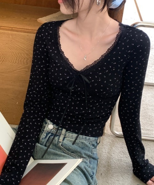 Vipoa(ヴィポア)の「カップ付き Lace ribbon tops(Tシャツ/カットソー・レディース・ホワイト/ピンク系その他/ホワイト系その他/ブラック系その他/ブラック/グレー・FREE)」の11枚目の写真