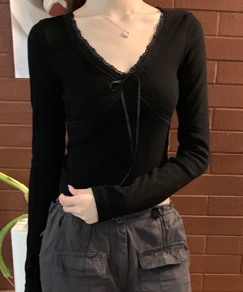 Vipoa(ヴィポア)の「カップ付き Lace ribbon tops(Tシャツ/カットソー・レディース・ホワイト/ピンク系その他/ホワイト系その他/ブラック系その他/ブラック/グレー・FREE)」の17枚目の写真