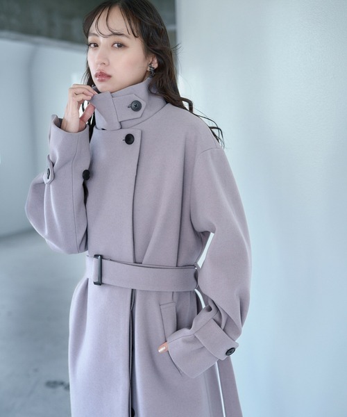 セール】ウーリーテック2WAYスタンドロングコート(HARE)（ノーカラー