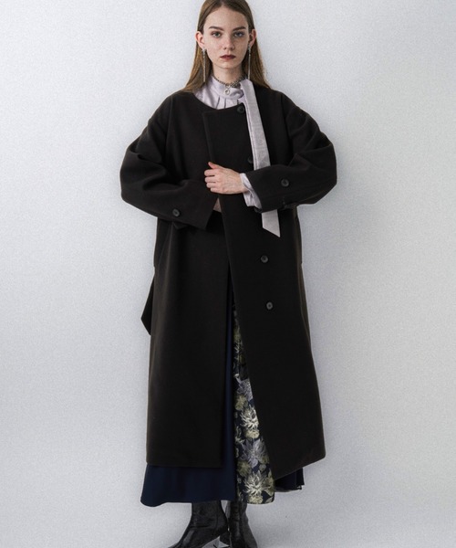 ウーリーテック2WAYスタンドロングコート(HARE)（ノーカラーコート