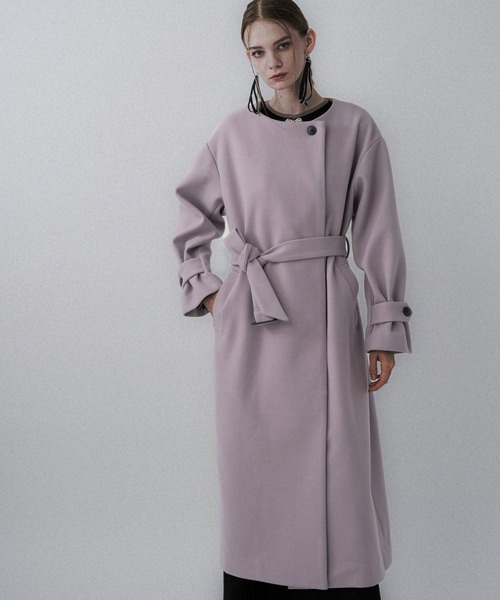 セール】ウーリーテック2WAYスタンドロングコート(HARE)（ノーカラー