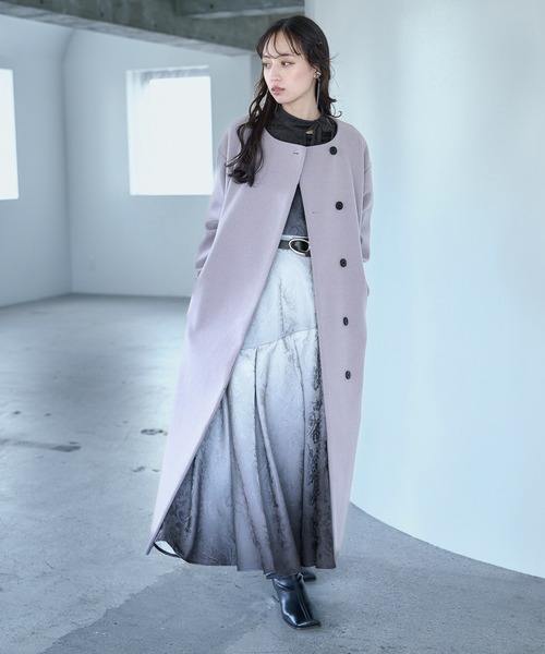 セール】ウーリーテック2WAYスタンドロングコート(HARE)（ノーカラー