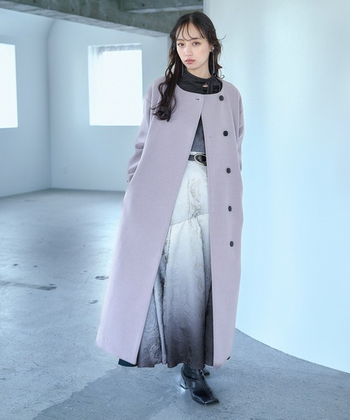 セール】ウーリーテック2WAYスタンドロングコート(HARE)（ノーカラー