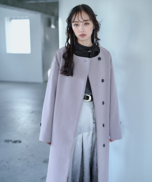 セール】ウーリーテック2WAYスタンドロングコート(HARE)（ノーカラー