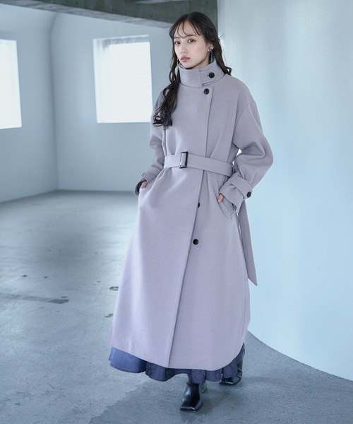 セール】ウーリーテック2WAYスタンドロングコート(HARE)（ノーカラー