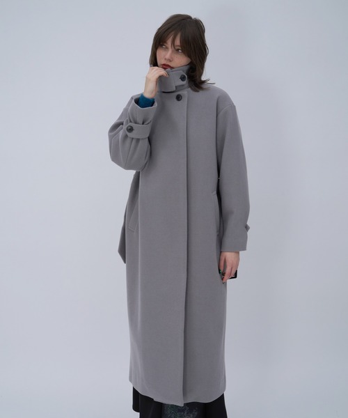 セール】ウーリーテック2WAYスタンドロングコート(HARE)（ノーカラー