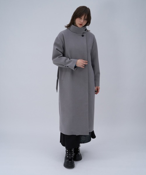 セール】ウーリーテック2WAYスタンドロングコート(HARE)（ノーカラー