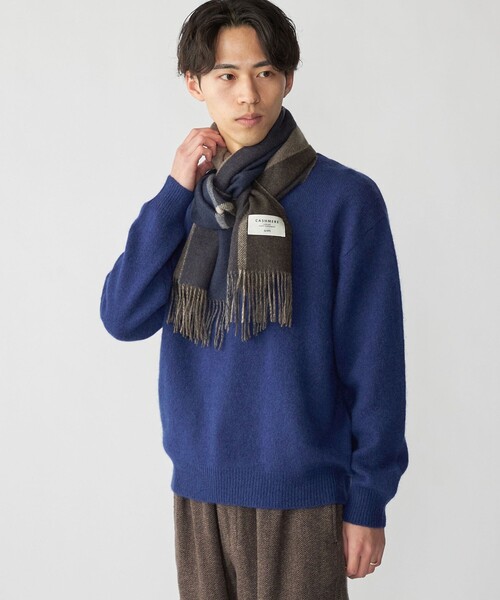 SHIPS（シップス）の「SHIPS: カシミヤ ダブルフェイス パネル マフラー（マフラー・メンズ・ブラック/ネイビー/ブラウン/ブルー・ONE SIZE）」の7枚目の写真