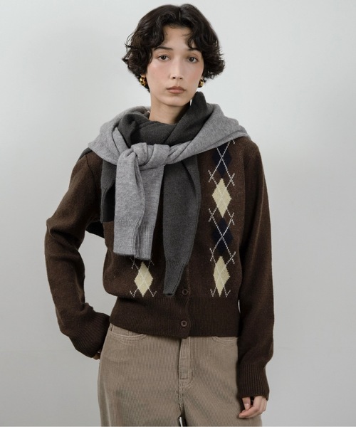 lawgy（ラウジー）の「argyle pattern simple cardigan / アーガイルパターンシンプルカーディガン（カーディガン/ボレロ・レディース・ブラウン/チャコール/グレー・FREE）」の16枚目の写真