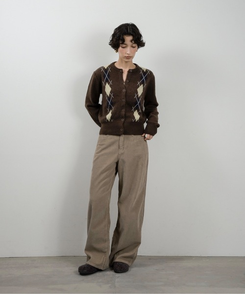 lawgy（ラウジー）の「argyle pattern simple cardigan / アーガイルパターンシンプルカーディガン（カーディガン/ボレロ・レディース・ブラウン/チャコール/グレー・FREE）」の18枚目の写真