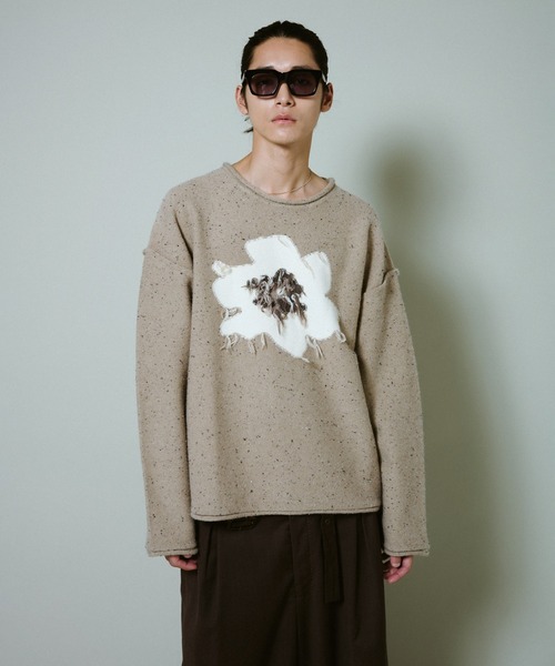 CAMPHOR WOOD（カンファーウッド）の「inside out flower motif nep sweater / インサイドアウトフラワーモチーフネップニット（ニット/セーター・メンズ・ブラック/ネイビー/ベージュ・SMALL/MEDIUM/LARGE）」の3枚目の写真