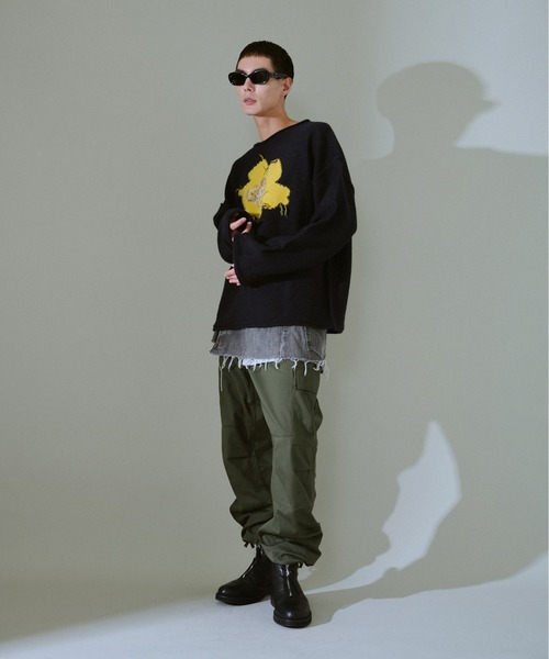 CAMPHOR WOOD（カンファーウッド）の「inside out flower motif nep sweater / インサイドアウトフラワーモチーフネップニット（ニット/セーター・メンズ・ブラック/ネイビー/ベージュ・SMALL/MEDIUM/LARGE）」の7枚目の写真