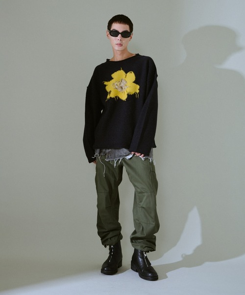 CAMPHOR WOOD（カンファーウッド）の「inside out flower motif nep sweater / インサイドアウトフラワーモチーフネップニット（ニット/セーター・メンズ・ブラック/ネイビー/ベージュ・SMALL/MEDIUM/LARGE）」の8枚目の写真