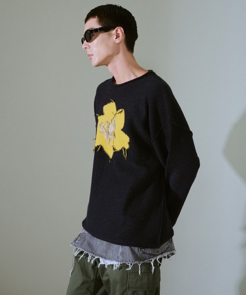 CAMPHOR WOOD（カンファーウッド）の「inside out flower motif nep sweater / インサイドアウトフラワーモチーフネップニット（ニット/セーター・メンズ・ブラック/ネイビー/ベージュ・SMALL/MEDIUM/LARGE）」の17枚目の写真