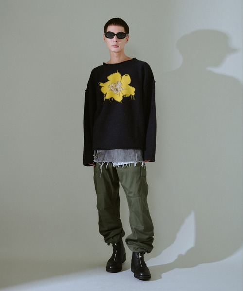 CAMPHOR WOOD（カンファーウッド）の「inside out flower motif nep sweater / インサイドアウトフラワーモチーフネップニット（ニット/セーター・メンズ・ブラック/ネイビー/ベージュ・SMALL/MEDIUM/LARGE）」の4枚目の写真