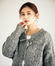 studio CLIP | 5ゲージダブルフロントブークレリボンニットカーディガン(ニット/セーター)
