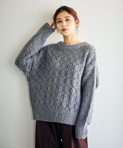 studio CLIP（スタディオクリップ）の「5ゲージダブルフロントブークレリボンニットカーディガン（ニット/セーター・レディース・ブルー/グレー/ブラウン・FREE）」の3枚目の写真