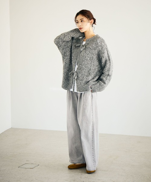 studio CLIP（スタディオクリップ）の「5ゲージダブルフロントブークレリボンニットカーディガン（ニット/セーター・レディース・ブルー/グレー/ブラウン・FREE）」の11枚目の写真