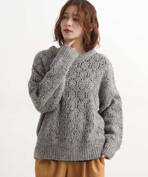 studio CLIP（スタディオクリップ）の「5ゲージダブルフロントブークレリボンニットカーディガン（ニット/セーター・レディース・ブルー/グレー/ブラウン・FREE）」の12枚目の写真