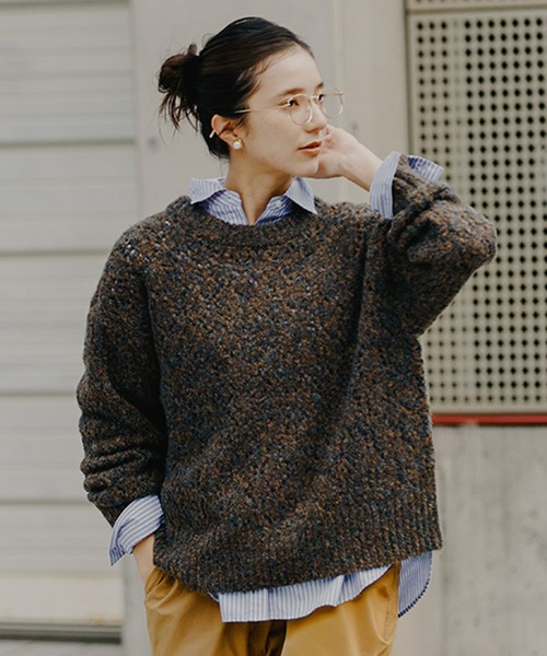 studio CLIP（スタディオクリップ）の「5ゲージダブルフロントブークレリボンニットカーディガン（ニット/セーター・レディース・ブルー/グレー/ブラウン・FREE）」の17枚目の写真