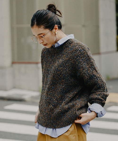 studio CLIP（スタディオクリップ）の「5ゲージダブルフロントブークレリボンニットカーディガン（ニット/セーター・レディース・ブルー/グレー/ブラウン・FREE）」の18枚目の写真