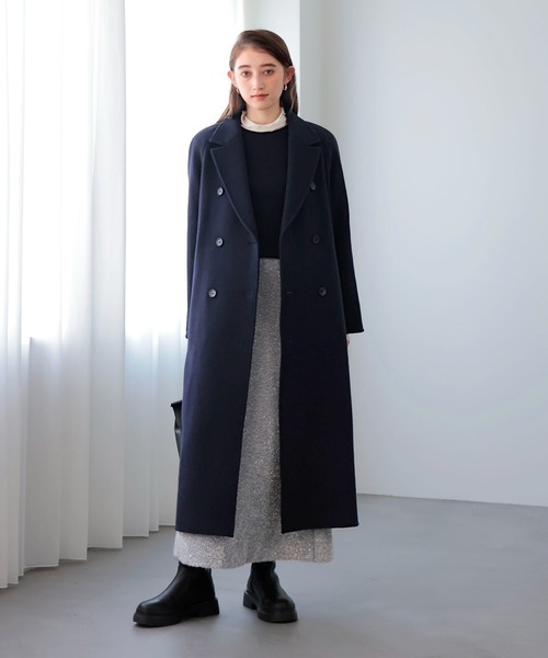 Jines(ジネス)の「シャルムビーバーロングコート(その他アウター・レディース・ネイビー/ボルドー・38)」の1枚目の写真