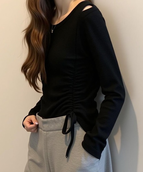 cammie（キャミー）の「肩開きギャザートップス（その他トップス・レディース・グレー/ブラック/ホワイト・M/L）」の6枚目の写真