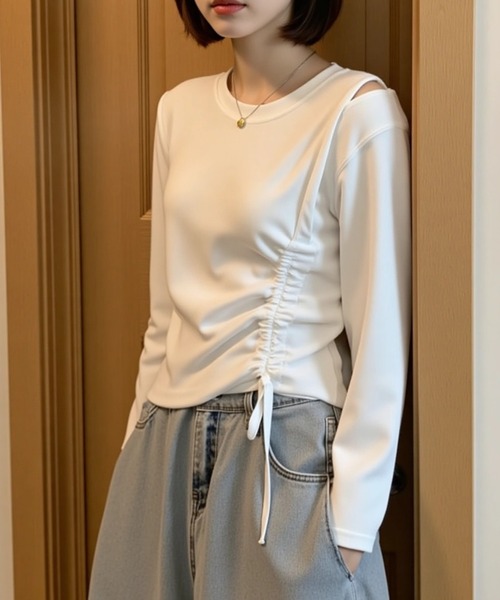 cammie（キャミー）の「肩開きギャザートップス（その他トップス・レディース・グレー/ブラック/ホワイト・M/L）」の12枚目の写真