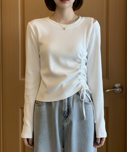 cammie（キャミー）の「肩開きギャザートップス（その他トップス・レディース・グレー/ブラック/ホワイト・M/L）」の5枚目の写真