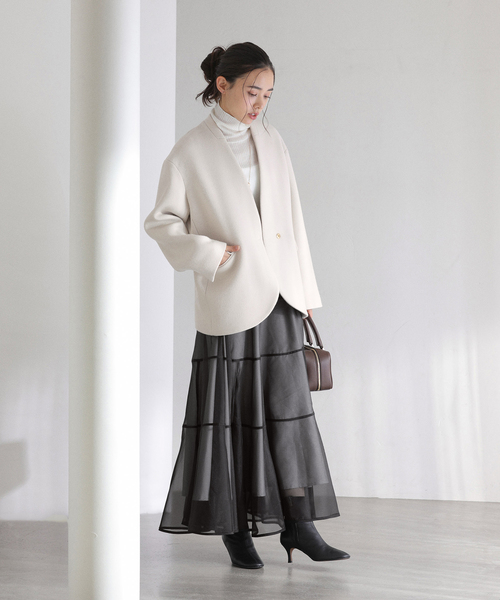 La TOTALITE（ラトータリテ）の「【洗える】パイピングシアーフレアスカート（スカート・レディース・ブラック/ベージュ・36/38）」の3枚目の写真