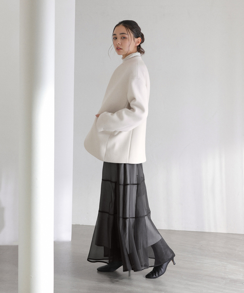 La TOTALITE（ラトータリテ）の「【洗える】パイピングシアーフレアスカート（スカート・レディース・ブラック/ベージュ・36/38）」の5枚目の写真