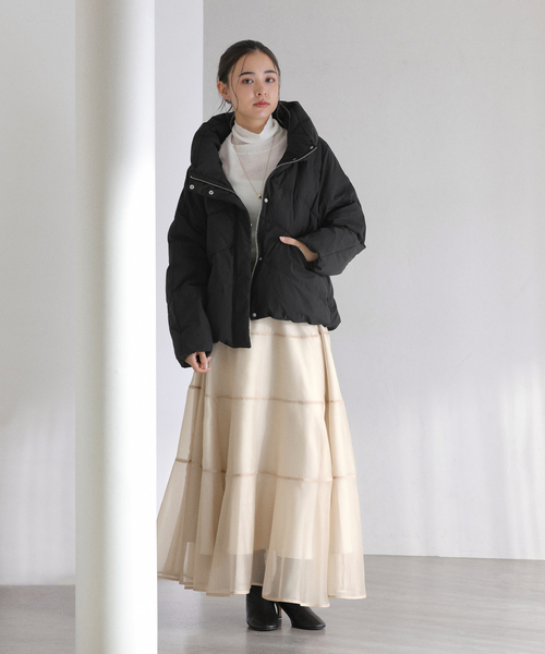 La TOTALITE（ラトータリテ）の「【洗える】パイピングシアーフレアスカート（スカート・レディース・ブラック/ベージュ・36/38）」の6枚目の写真