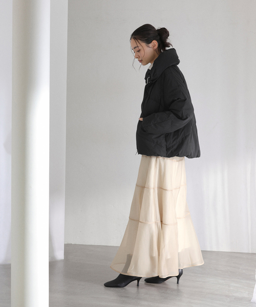 La TOTALITE（ラトータリテ）の「【洗える】パイピングシアーフレアスカート（スカート・レディース・ブラック/ベージュ・36/38）」の7枚目の写真