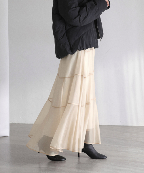 La TOTALITE（ラトータリテ）の「【洗える】パイピングシアーフレアスカート（スカート・レディース・ブラック/ベージュ・36/38）」の8枚目の写真