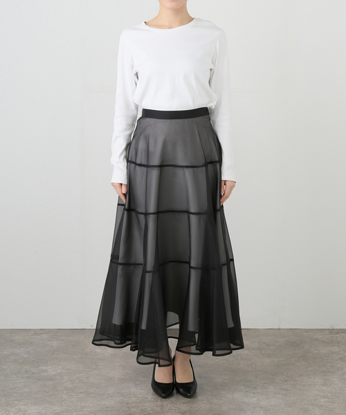 La TOTALITE（ラトータリテ）の「【洗える】パイピングシアーフレアスカート（スカート・レディース・ブラック/ベージュ・36/38）」の9枚目の写真