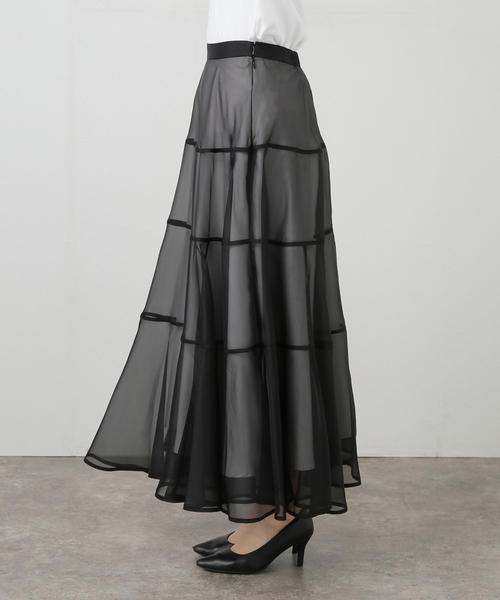 La TOTALITE（ラトータリテ）の「【洗える】パイピングシアーフレアスカート（スカート・レディース・ブラック/ベージュ・36/38）」の11枚目の写真