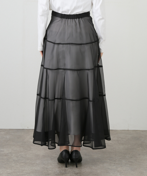 La TOTALITE（ラトータリテ）の「【洗える】パイピングシアーフレアスカート（スカート・レディース・ブラック/ベージュ・36/38）」の12枚目の写真