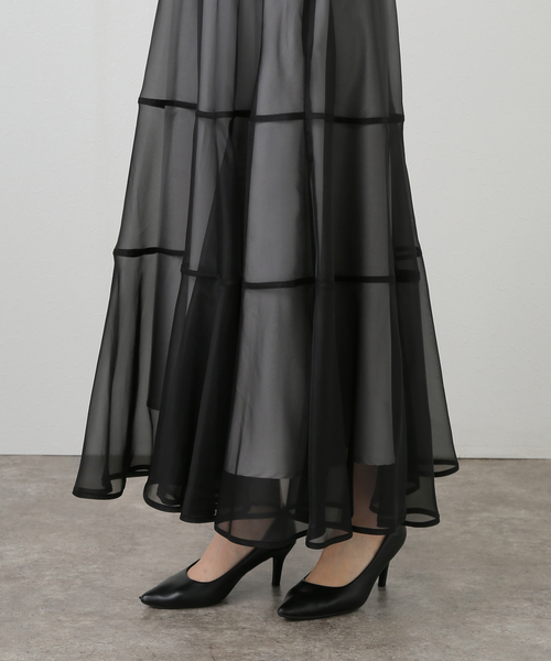 La TOTALITE（ラトータリテ）の「【洗える】パイピングシアーフレアスカート（スカート・レディース・ブラック/ベージュ・36/38）」の13枚目の写真