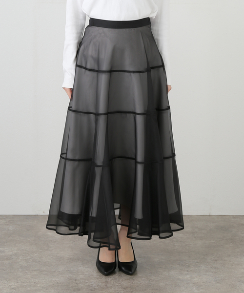 La TOTALITE（ラトータリテ）の「【洗える】パイピングシアーフレアスカート（スカート・レディース・ブラック/ベージュ・36/38）」の18枚目の写真