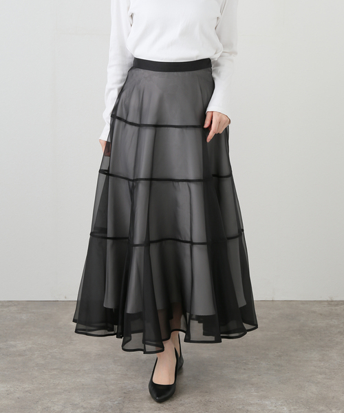 La TOTALITE（ラトータリテ）の「【洗える】パイピングシアーフレアスカート（スカート・レディース・ブラック/ベージュ・36/38）」の19枚目の写真