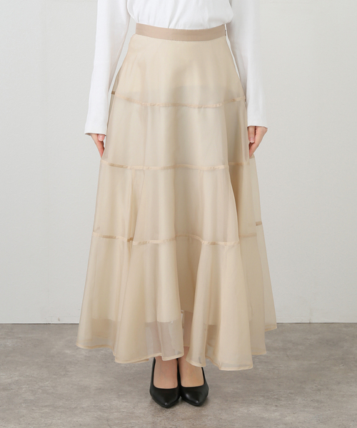 La TOTALITE（ラトータリテ）の「【洗える】パイピングシアーフレアスカート（スカート・レディース・ブラック/ベージュ・36/38）」の21枚目の写真