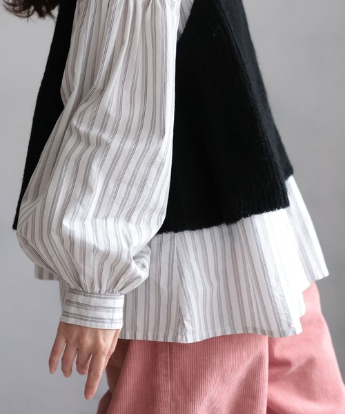 soulberry（ソウルベリー）の「ベストに合わせる、やさしいストライプのブラウス（シャツ/ブラウス・レディース・オフホワイト・5L/4L/3L/LL/L/M）」の12枚目の写真