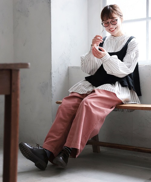 soulberry（ソウルベリー）の「ベストに合わせる、やさしいストライプのブラウス（シャツ/ブラウス・レディース・オフホワイト・5L/4L/3L/LL/L/M）」の9枚目の写真